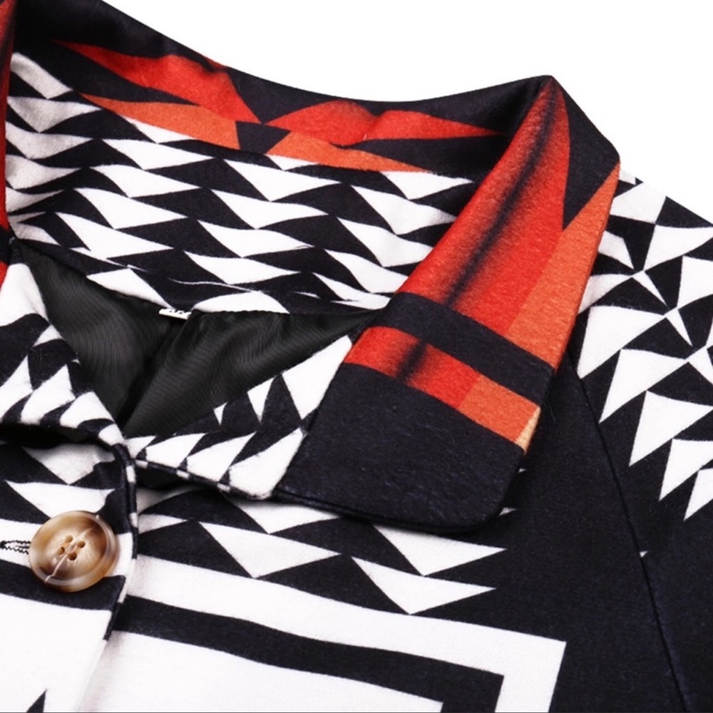 Native Boho Tribal Aztec Luxe Blanket Trench Coat - Picture 4 of 6